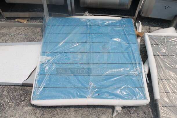 6 Outdoor Synthetic Teak Style Table Tops In White, Red, Gray, Blue With X-Shape Table Base. 6 Times Your Bid!  - Image 10 of 11