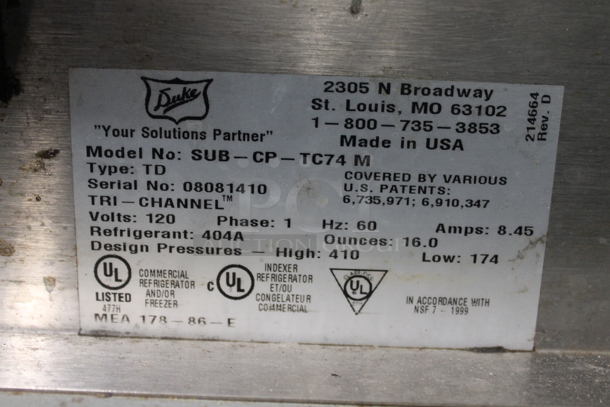 Duke SUB-CP-TC74 M Stainless Steel Commercial Subway Sandwich Make Line w/ Front Panels. 120 Volts, 1 Phase.  - Image 10 of 10