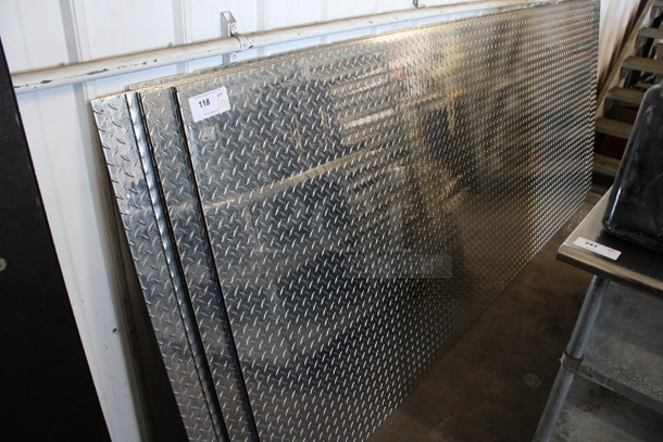 10 Various Diamond Plated Metal Sheets. Nine Are About 108x48.5, One Is 66x48. 10 Times Your Bid!