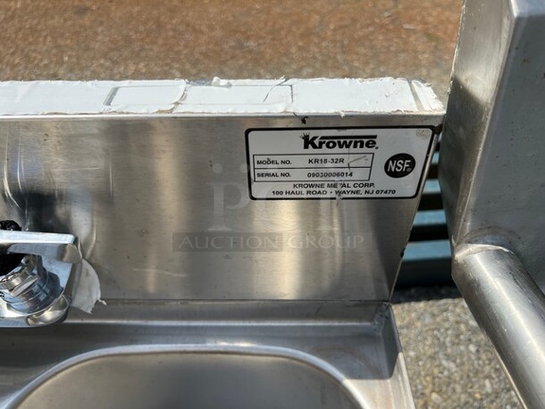 Krowne Stainless Steel Commercial 2 Bay Back Bar Sink w/ Left Side Drainboards, Faucet, Handles and Speedwell. 36x24x19. Bays 10x14x9. Drainboard 12x16x1 - Image 4 of 4