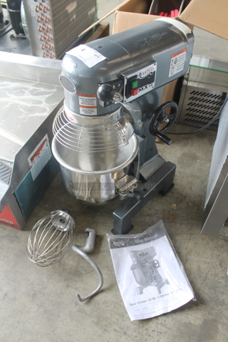 LIKE NEW! Avantco MX10 Metal Commercial Countertop 10 Quart Planetary Dough Mixer w/ Stainless Steel Bowl, Bowl Guard, Whisk and Dough Hook Attachments. 115 Volts, 1 Phase. Unit Has Only Been Used a Few Times! Tested and Working!