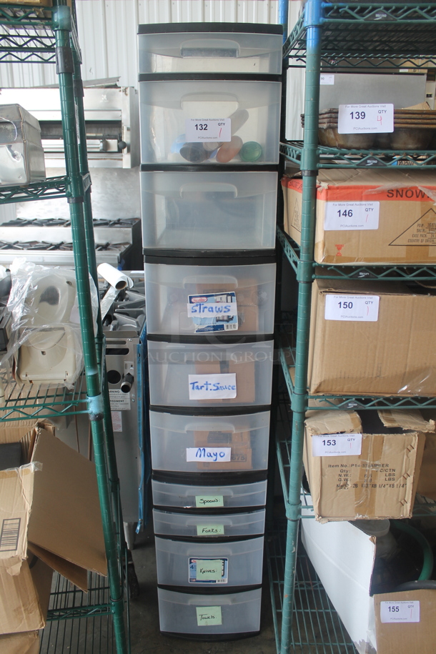 Clear and Black Poly 10 Drawer Filing Cabinet w/ Contents. - Image 1 of 8