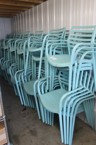 56 BRAND NEW SCRATCH AND DENT! Lancaster Table & Seating 427CRESINASF Allegro Seafoam Stackable Resin Arm Chairs. 56 Times Your Bid!