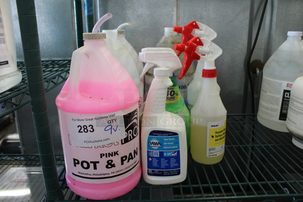 9 Various Containers of Cleaner Including Pot and Pan Cleaner, Bleach and Dawn. 9 Times Your Bid!