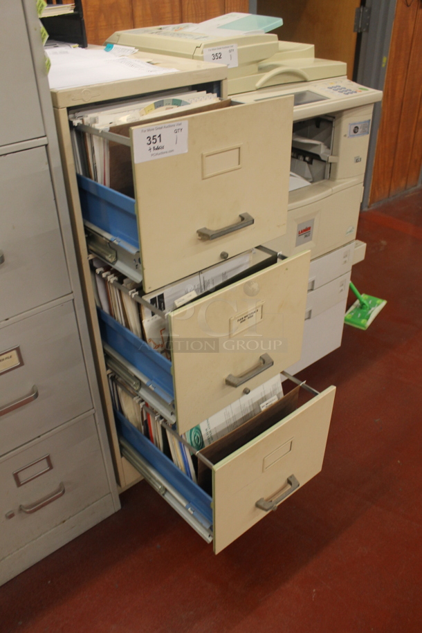 Tan Metal 3 Drawer Filing Cabinet w/ Contents. BUYER MUST REMOVE. - Image 4 of 4