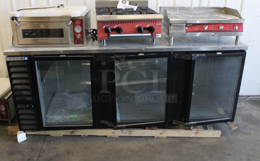 BRAND NEW SCRATCH AND DENT! Beverage Air BB49HC-1-G-B-WINE Metal Commercial 3 Door Back Bar Cooler Merchandiser. 115 Volts, 1 Phase. Tested and Working!