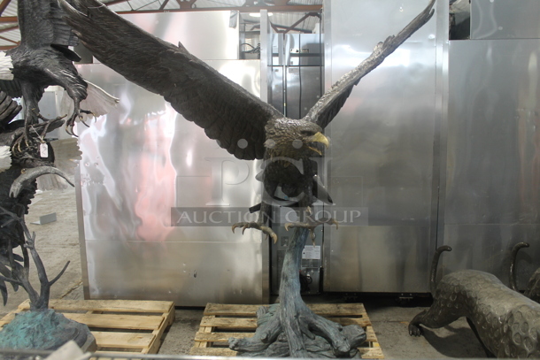 BEAUTIFUL Cast Bronze Eagle on Branch Statue. Listing Includes a Picture w/ a 5'8" Tall Human For Size Reference. - Image 1 of 6