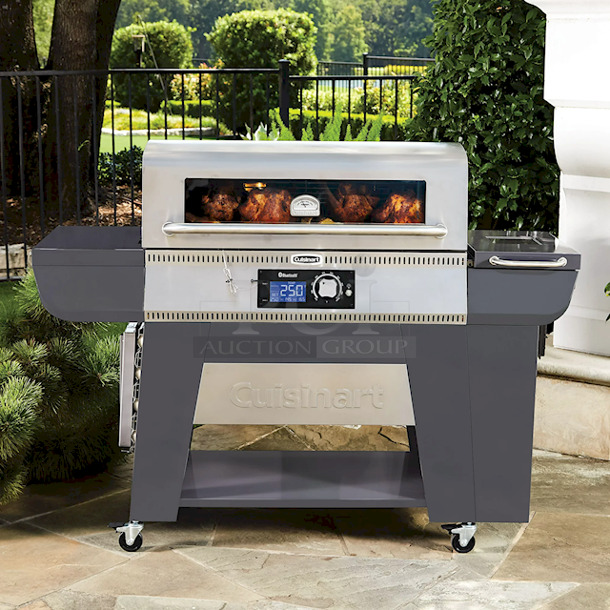 Cuisinart Woodcreek 4 -in -1 Pellet Grill, Smoke, Sear, Griddle, Grill Bluetooth Ready. 30-pound pellet hopper SEAR at high temperatures with the ceramic briquette insert. GRIDDLE with the ready to use cast iron griddle for cooking versatility. CHARCOAL perfect the flavor with the charcoal insert that lights with the turn of a knob. WIDTH: 63.15 DEPTH: 22.52 HEIGHT: 48.74 - Image 1 of 11