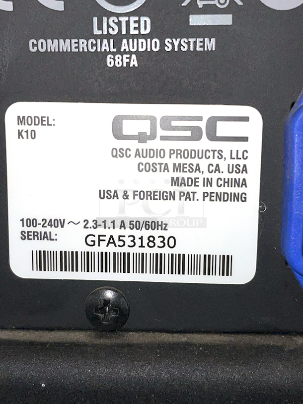QSC K10 1000 W  90° Active 10" (250 mm) 2-way Loudspeaker. 100-240V ~ 2.3-1.1 A 50/60Hz 12.6" x 11.8" X 20.4" - Image 4 of 5