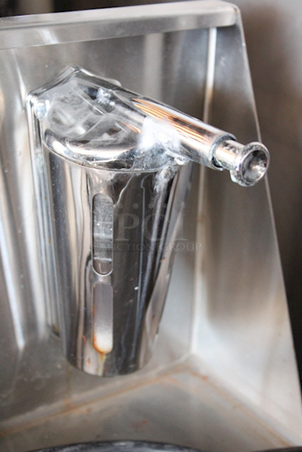 AMAZING! Crown Verity CV-PHS-4C Space Saver Single Bowl Cold Water Portable Hand Sink Cart. Includes: Electric Pump (120V), Hands Free Pump Saver Foot Pedal, Power Outlet, Soap Dispenser Holder and Paper Towel Dispenser. Allows For Hook-Up To City Water. On Commercial Casters. Keys Not Included. 25x24-1/4x47-3/4 

Condition is 9/10 - Lighting Makes It Difficult To Photograph - Image 9 of 12