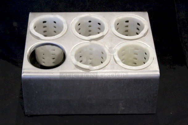 Six Hole Stainless Steel Flatware Organizer with Gray Perforated Plastic Cylinders. 
14-1/4x11-3/4x8-1/2 - Image 5 of 5