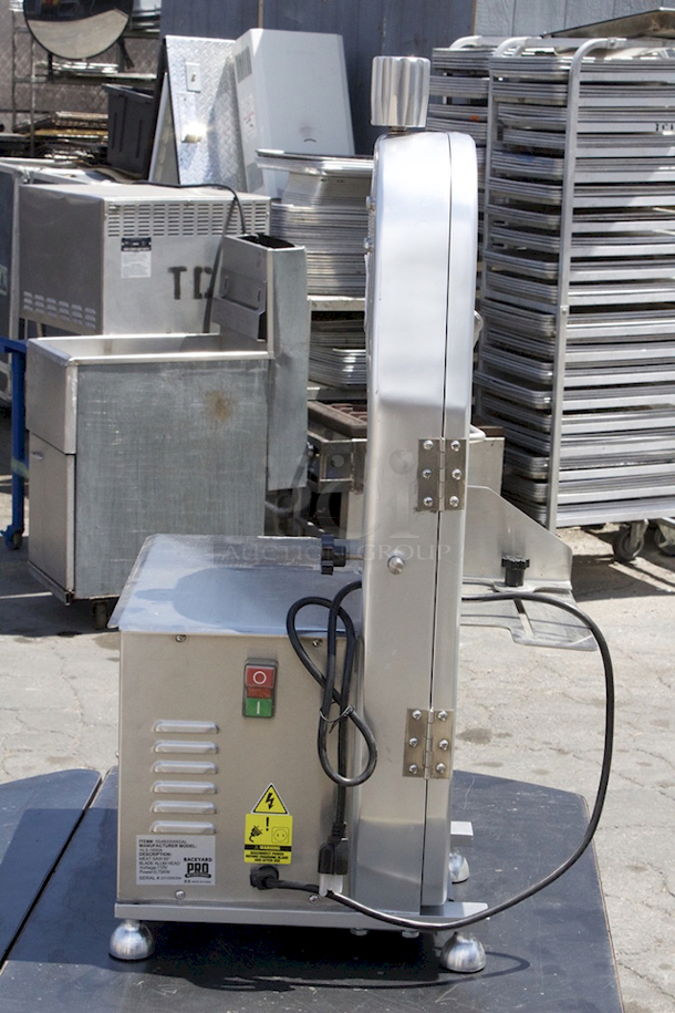BRAND NEW SCRATCH & DENT! Backyard Pro BSSW65AL Butcher Series 65" Blade Countertop Vertical Band Meat Saw - 120V, 1 hp. Back Leg Is Missing.  - Image 6 of 7