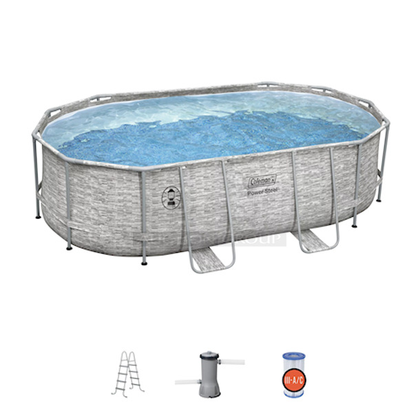 NEW! IN THE BOX! Coleman Pool - 16’x10’ Power Steel Frame Pool Set. Contents: 1 pool, 1 filter pump (compatible with Type III cartridge), 1 ladder. 16ft x 10ft x 48in.  - Image 3 of 6