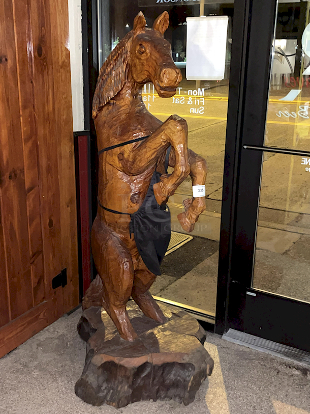 OUTSTANDING! Hand Carved Horse, Wood, Title: "Stud" By Artist: Dave Clarke.  - Image 1 of 9