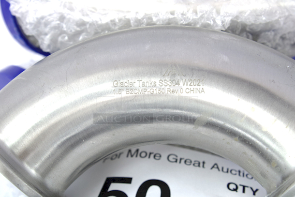 NEW-NEVER USED Glacier Tanks 90 Degree Elebow – 1-1/2” Tri-Clamp Connection. 3A Certified SS304 Stainless Steel. 3-3/4” x 1.998 x 3-3/4. 5x Your Bid - Image 3 of 3