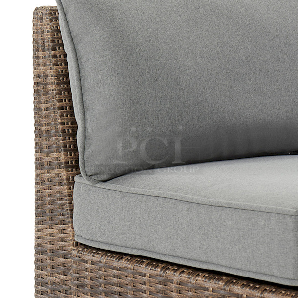 IN THE BOX! Better Homes & Gardens Brookbury 5-Piece Patio Wicker Sectional Set. Includes: (2) cushioned sofas, (2) cushioned ottomans, and (1) conversation/dining table  - Image 5 of 12