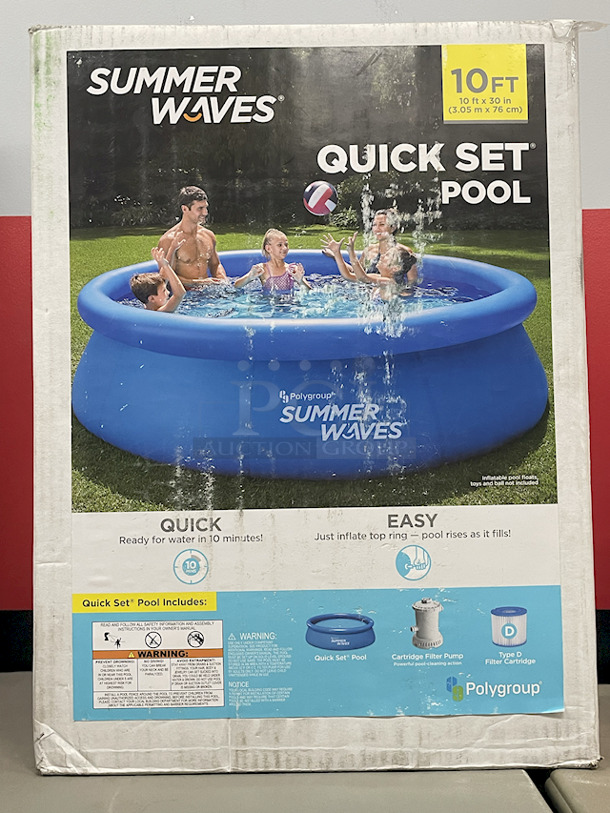 PERFECT SIZE!! Summer Waves 10ft Quick Set Pool. Includes: Pool, Cartridge Filter Pump, Type D Filter Cartridge.  - Image 2 of 3