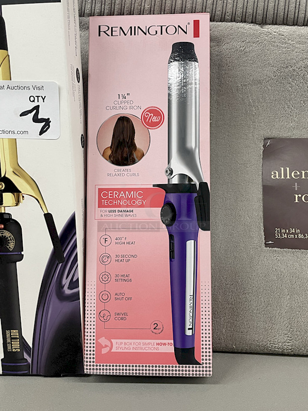 BEAUTY & COMFORT!! [1] Remington 1-1/4" Ceramic Cupped Curling Iron, [1] Hot Tools Signature Series Professional 1-1/2" Gold Curling Iron/Wand & [1] Allen + Roth 21”x34” Memory Foam Bathmat.  - Image 3 of 4