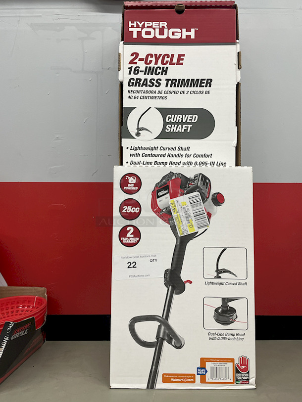 OUTSTANDING Hyper Tough H2510 2-Cycle 25cc 16-Inch Grass Trimmer, Curved Shaft. - Image 1 of 3