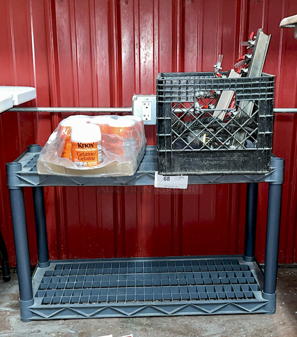 LOADED! Plastic Shelf Utility Shelf With (6) Containers of Knox Gelatine, Keg Valve Setups, Extension Cord and Hoses - Image 5 of 5