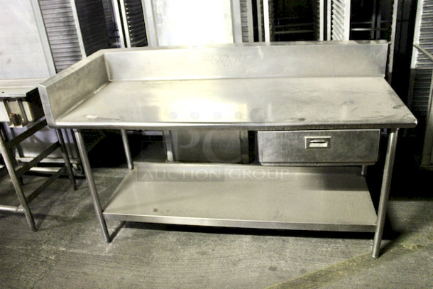 Stainless Steel Prep-Table With Drawer, Undershelf, Backsplash and Left Side Splash Guard, Stainless Steel. 72x30x44