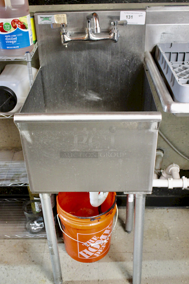 OUTSTANDING!! Regency 600S11818B 18" 16-Gauge Stainless Steel One Compartment Commercial Utility Sink + Faucet - 18" x 18" x 13" Bowl - 18" x 21-1/2" x 41" Bowl   - Image 1 of 3