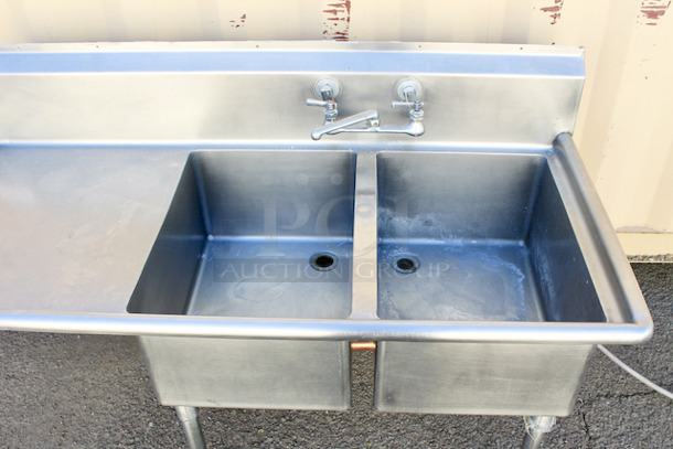 OUTSTANDING! 62” (2) Compartment Sink With Drainboard And Plumbing. Compartment Dimensions 17x23x12. Overall Dimensions 62x28x44 - Image 5 of 5