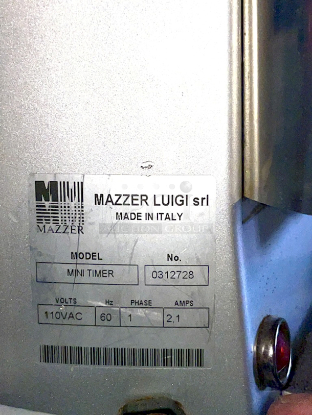 Mazzer Luigi srl Mini Timer Espresso Grinder, Doser. 110VAC, 60Hz, 1 Phase, 2.1 AMPS. Made In Italy.  - Image 5 of 5