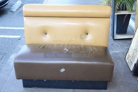 NICE! Wood Framed Brown & Tan Padded Booth Seat. 45x26x36-1/2