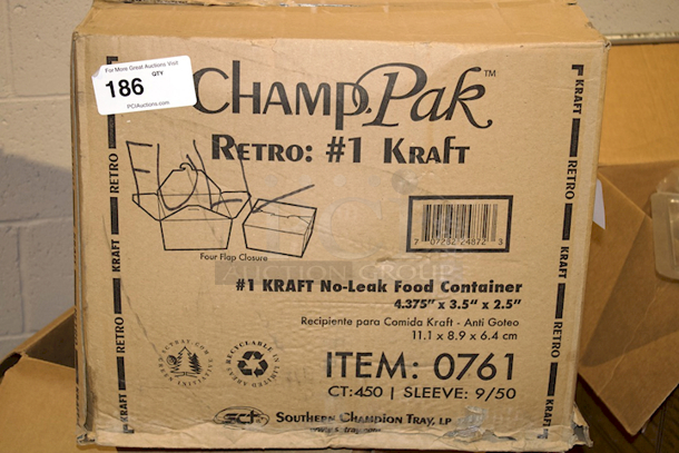 FULL CARTON! Southern Champion Tray ChampPak Retro: #1 Kraft,  Item: 0761. 450ct, 9 Packs of 50. Holds 22fl oz, Hot and Cold Food, Locking Top. 4-3/8" x 3-1/2" x 2-1/2" - Image 2 of 3