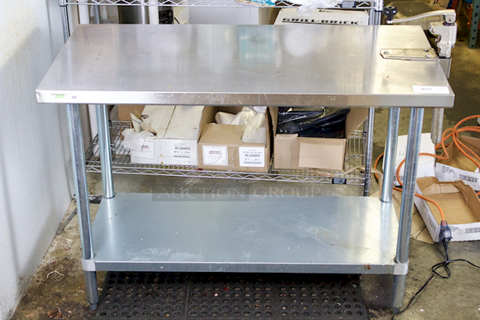 Regency 600T2448G 24" x 48" 18-Gauge 304 Stainless Steel Commercial Work Table with Galvanized Legs and Undershelf + Add-On Can Opener. 