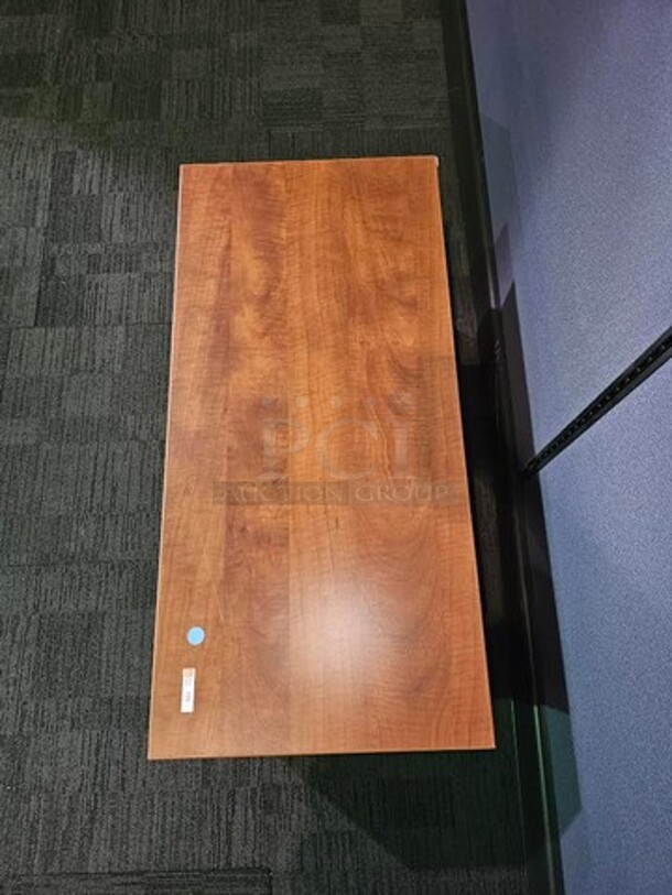  Walnut colored set of 2 overhead mount shelves. In great condition, no broken pieces. Very sturdy pieces! Each measure 17” H x 31” W x 15” D. - Image 3 of 3