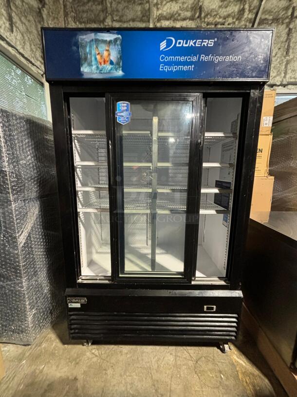 Dukers DSM-40SR Commercial Glass Sliding 2-Door Merchandiser Refrigerator in Black
 - Image 2 of 6
