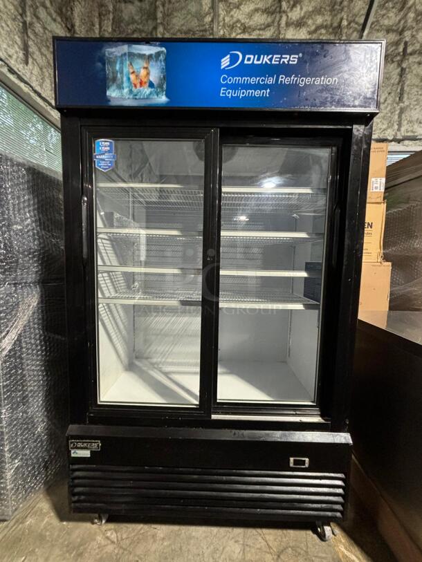 Dukers DSM-40SR Commercial Glass Sliding 2-Door Merchandiser Refrigerator in Black
 - Image 1 of 6