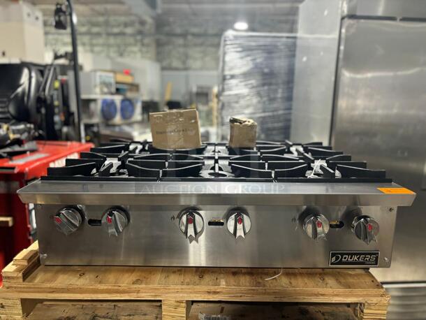 Dukers DCHPA36 36" Countertop Gas Hotplate with (6) Burners, Manual Controls, 168.000 BTU
 - Image 2 of 7