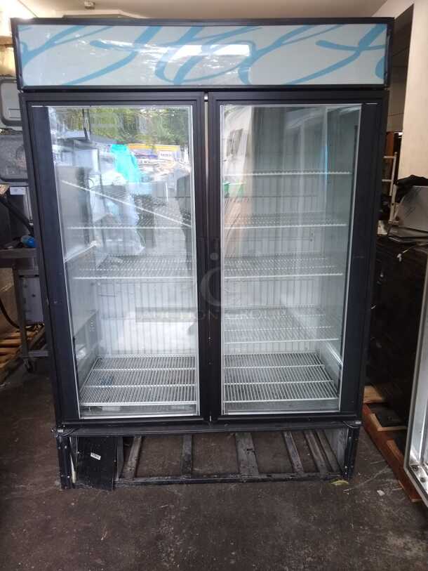 true GDM-49f - Two Section Glass Hinged Door Bottom Mounted 49 cu ft Freezer Merchandisers - Image 1 of 4