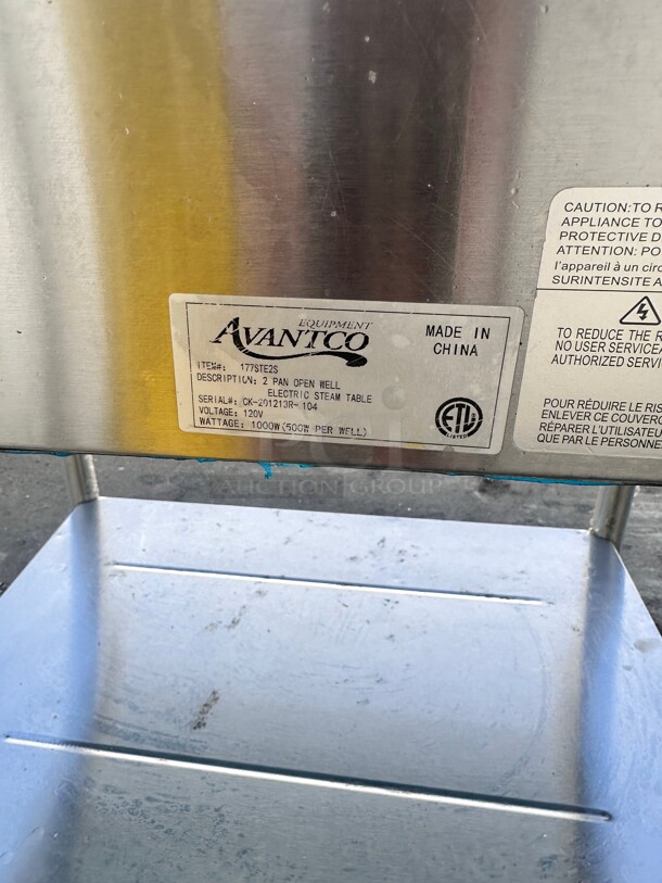 Late Model Used Avantco STE-2S Two Pan Open Well Electric Steam Table with Undershelf - 120V, 1000W Working - Image 3 of 7