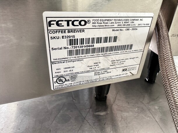 Excellent Condition Fetco CBS-2232  Twin Coffee Brewer  120/240V, 3500-4600W Tested and Working - Image 6 of 6