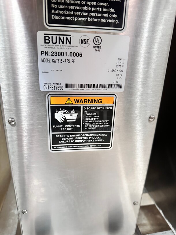 Bunn CWTF15-APS Automatic Airpot Coffee Brewer with Hot Water Faucet - 120V Tested and Working - Image 5 of 5