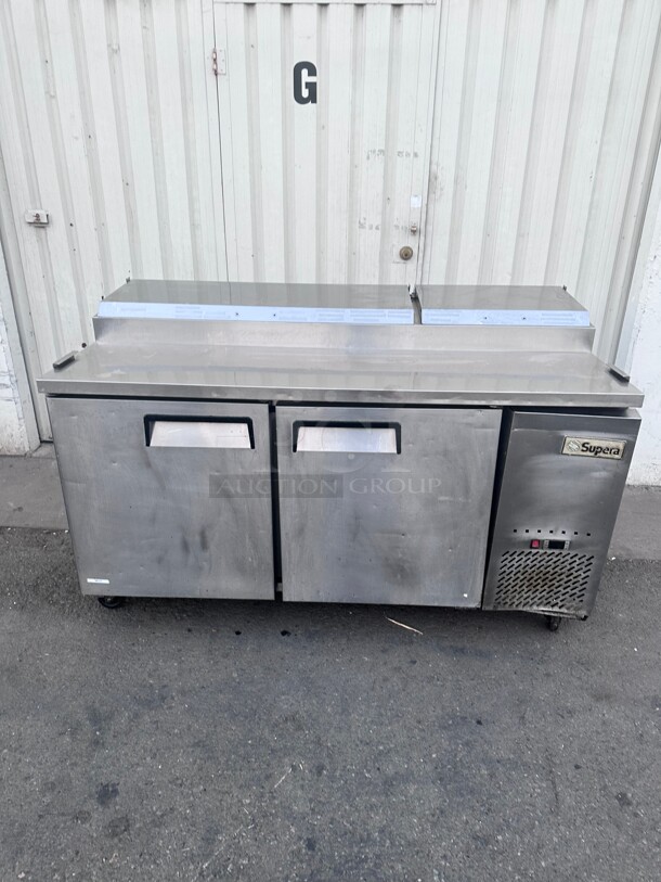 Certified Working! Supera  67 inch Double Section Refrigerated Pizza Prep Table Stainless interior & exterior NSF 115 Volt - Image 1 of 6