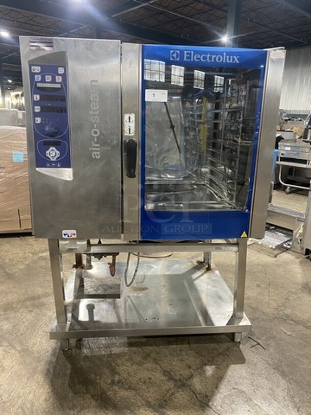 Electrolux Full Size Electric Powered Combi Convection Oven! AIR-O-STEAM Edition! Model AOS102EABU Serial 64900002! 208V 3 Phase! On Stand On Legs! 