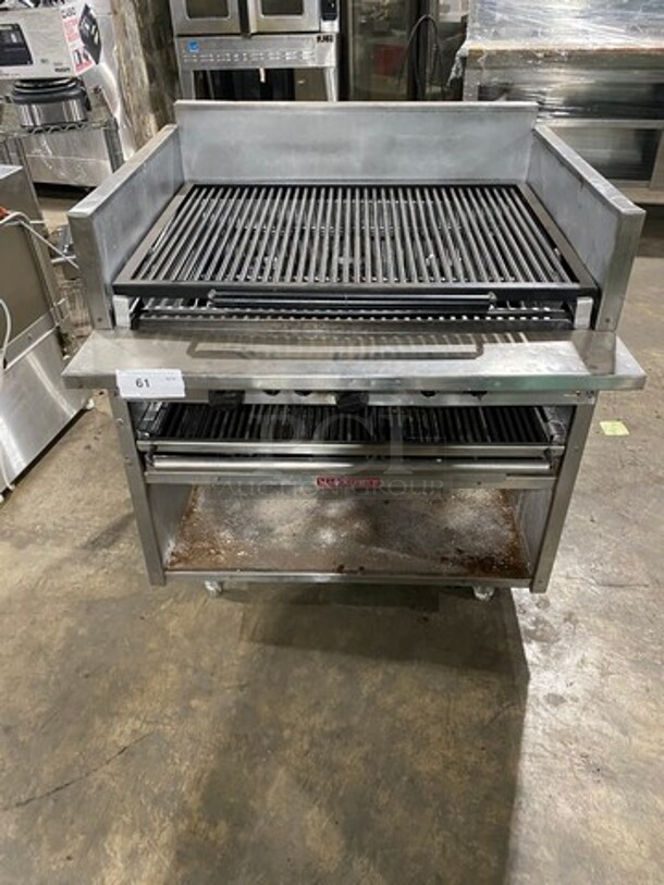 MagiKitch'n Commercial Natural Gas Powered Char Broiler Grill! With Back And Side Splashes! All Stainless Steel! On Legs!