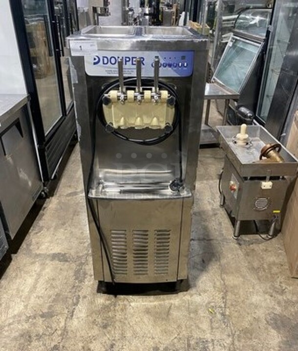 Donper America Commercial 3 Handle Soft Serve Ice Cream Machine! All Stainless Steel! On Casters! Model: BH7480 SN: D132M000010A012442