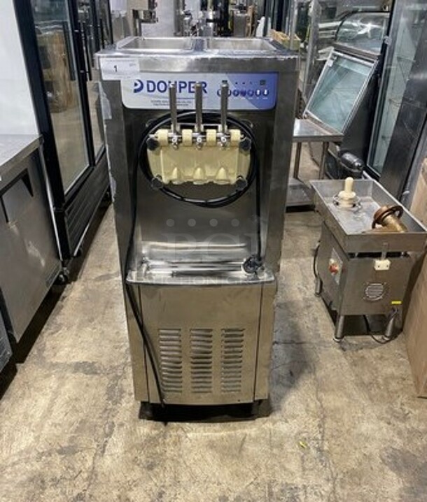 Donper America Commercial 3 Handle Soft Serve Ice Cream Machine! All Stainless Steel! On Casters! Model: BH7480 SN: D132M000010A012442 - Image 1 of 11