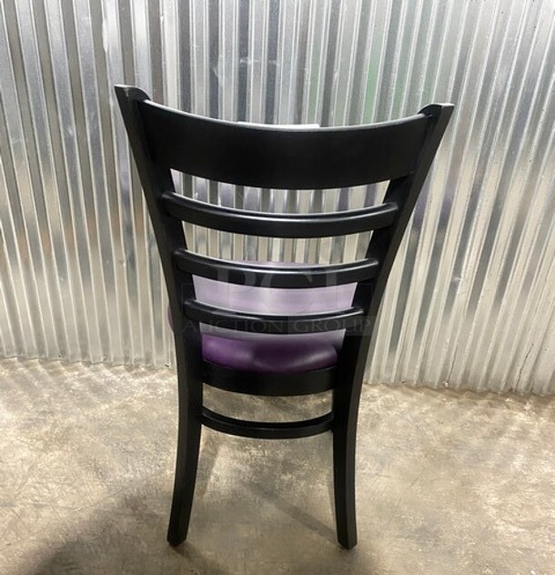 NEW! Black Wood Dining Chair With Purple Vinyl Seat! 3x Your Bid! - Image 3 of 6