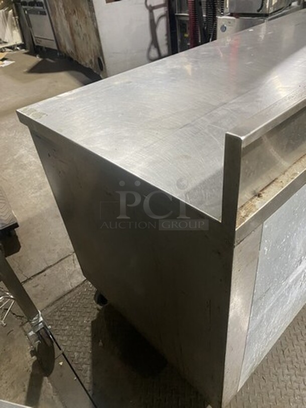 Custom Cool Refrigerated Lowboy/Worktop Cooler! With Raised Back Splash! All Stainless Steel! With 3 Door Cold Storage Underneath! 115V 1Phase! On Casters!  - Image 4 of 10