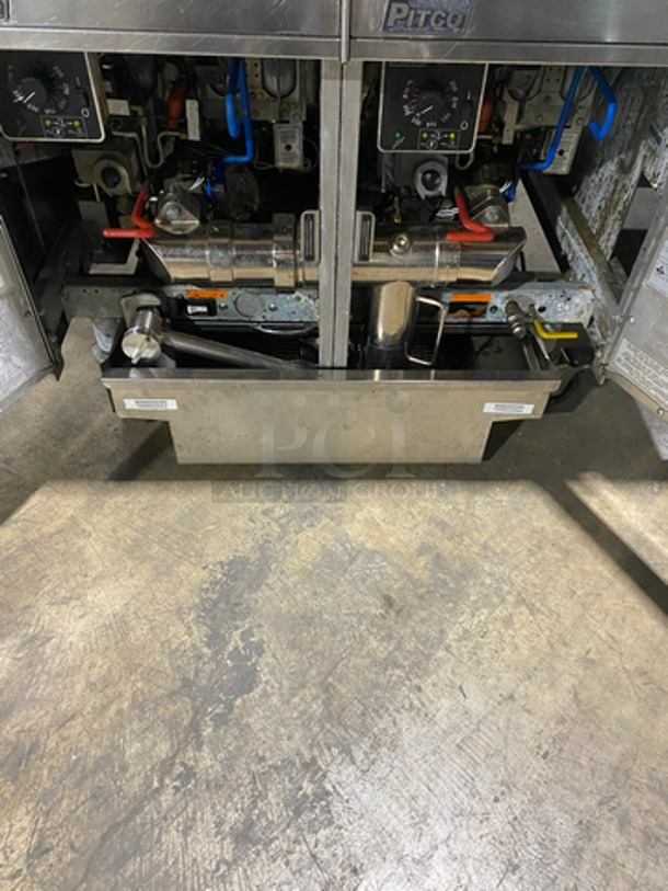 Pitco Frialator Commercial Natural Gas Powered 2 Bay Deep Fat Fryer With Dump Station! With Oil Filter System! All Stainless Steel! On Casters! Model: SSH55 SN: G10HB033045 - Image 6 of 12