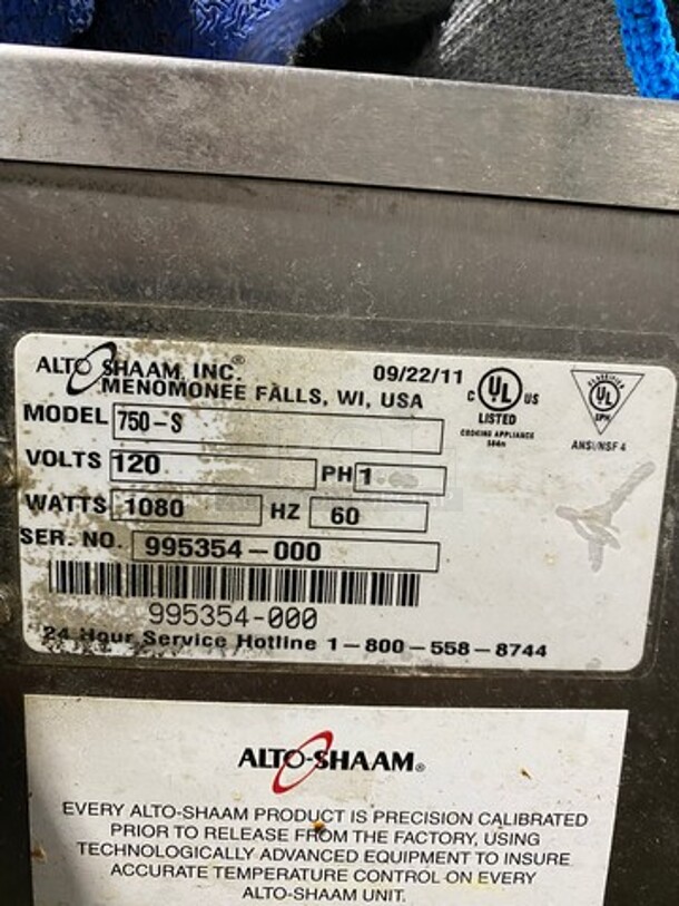 Alto Shaam Commercial Undercounter Heated Holding Cabinet! All Stainless Steel! On Casters! WORKING WHEN REMOVED! Model: 750S SN: 995354000 125V 60HZ 1 Phase - Image 6 of 8
