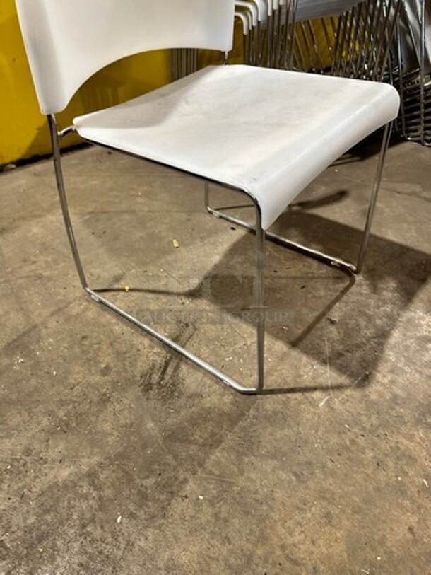 White Poly Indoor/ Outdoor Chairs! With Metal Legs! 5x Your Bid! - Image 7 of 8