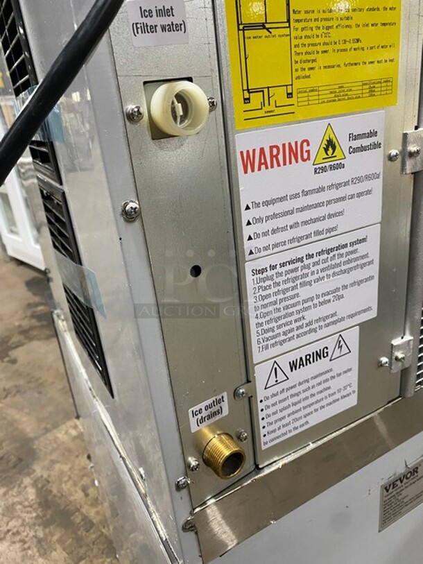 SWEET! LIKE NEW! Late Model 2023 Vevor Commercial Floor Style Ice-Making Machine! With Commercial Ice Bin Attached! All Stainless Steel! With Ice Scooper! On Legs! 115V! Model: LB440TA SN: D2371011972A040651! Working When Removed! - Image 7 of 10
